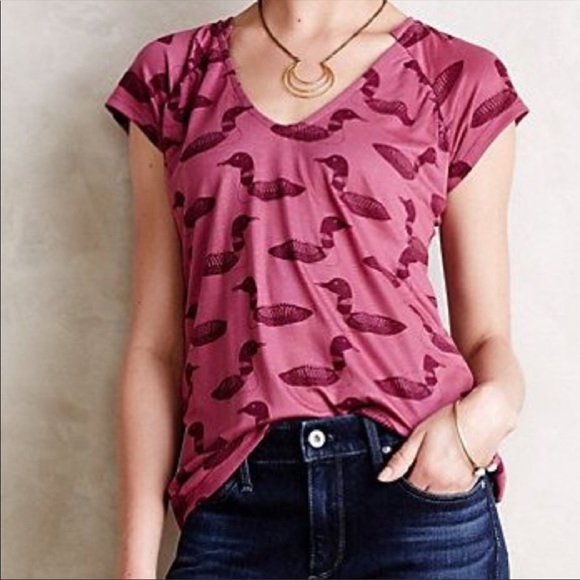 Anthropologie Tops - SOLD-Anthropologie Mallard Print Pink Tee